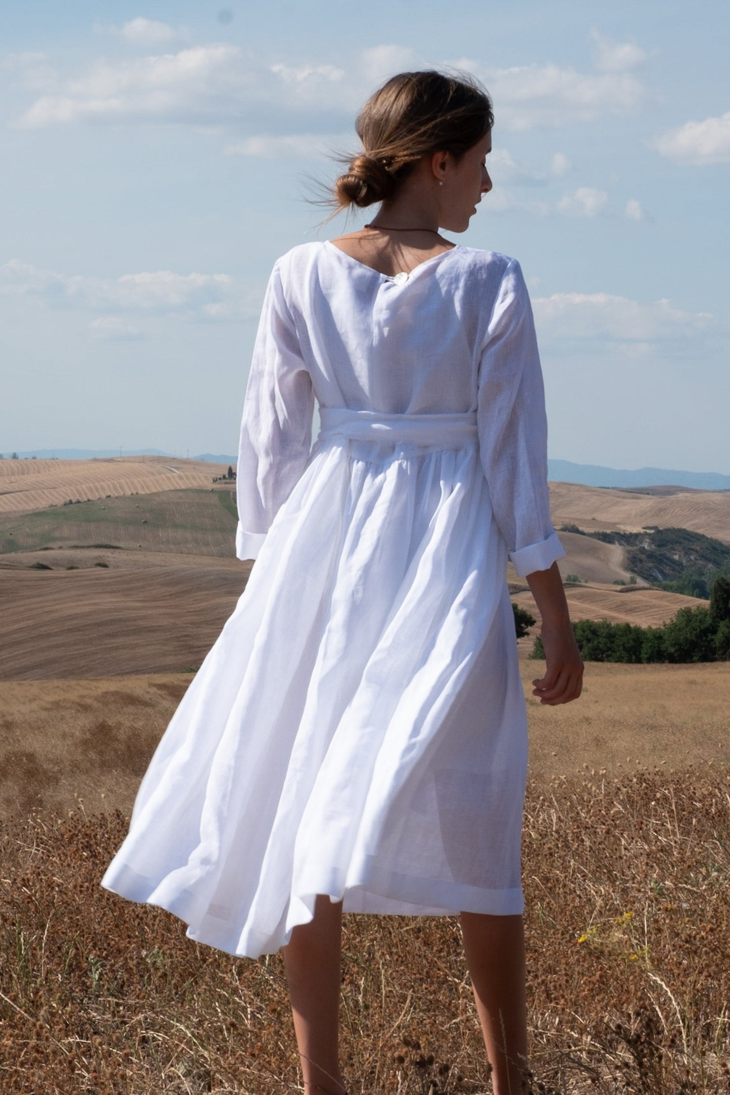 Dress PORFIDO * white gauzed linen * size S