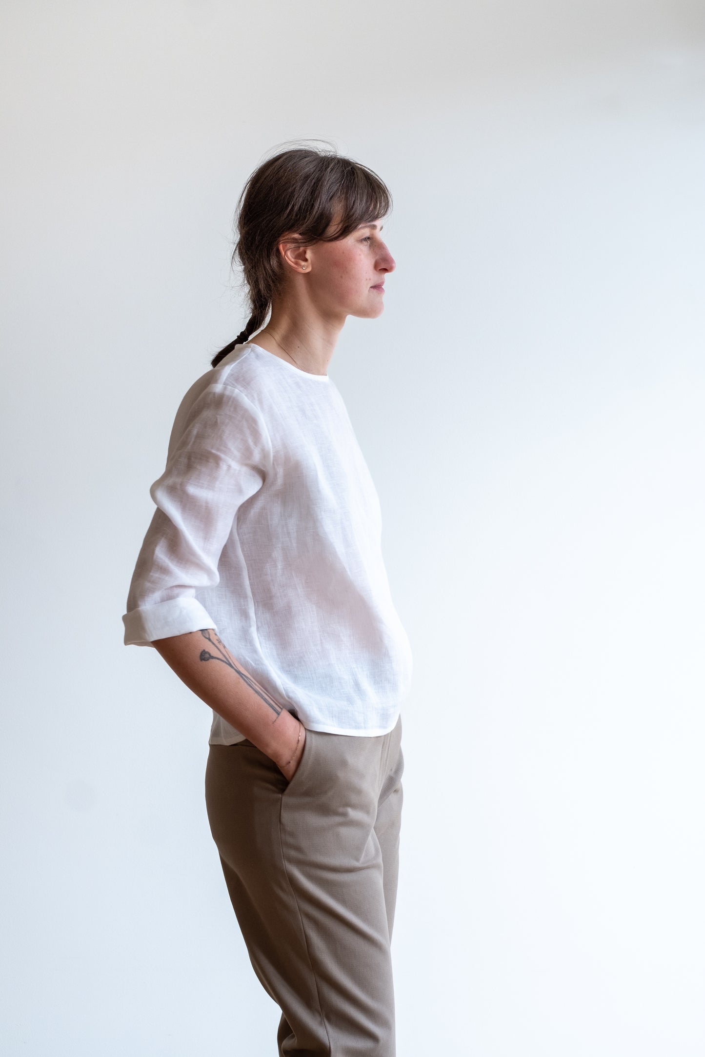 Camicia QUADRA * lino bianco garzato * taglia S