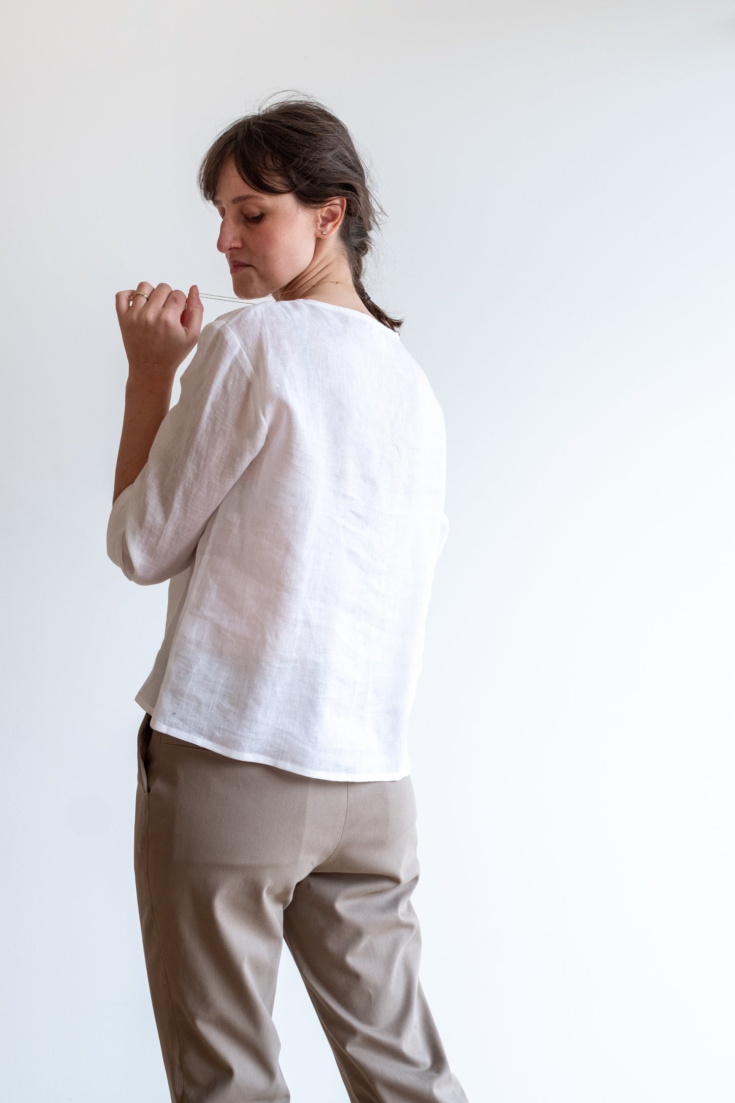 Camicia QUADRA * lino bianco garzato * taglia S