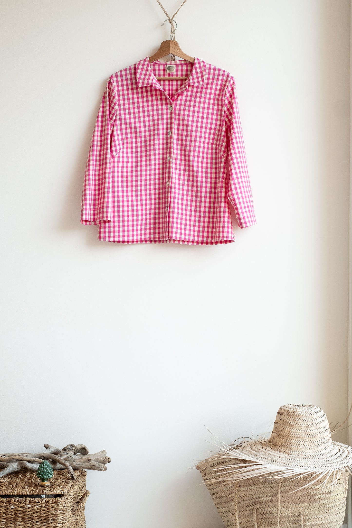 Shirt CHICCO * cream-pink vichy cotton * size M