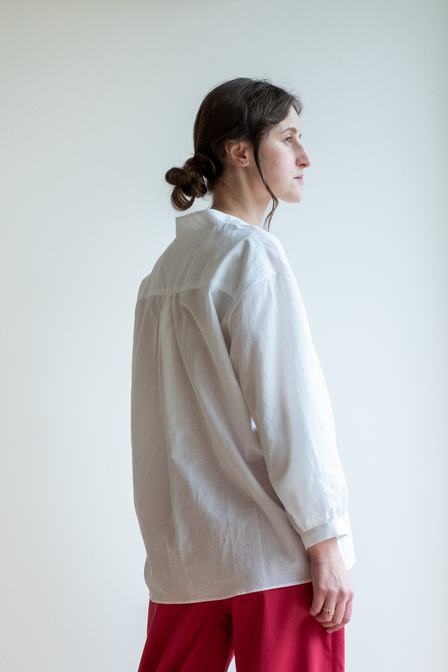 Shirt CAMICIOTTA * white transparent thin cotton * size L