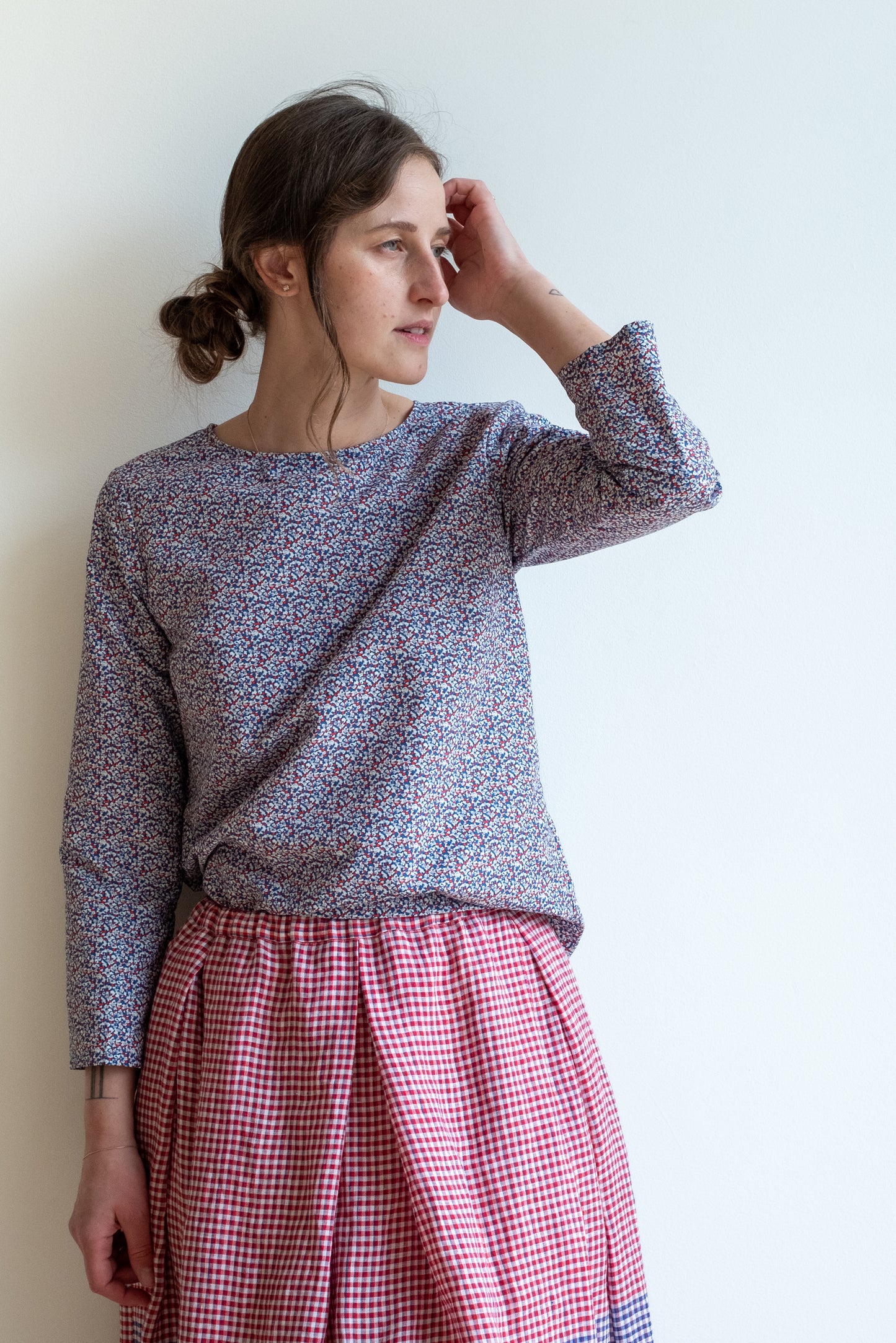 Camicia CICLAMINO * cotone liberty blu/bianco/rosso * taglia S