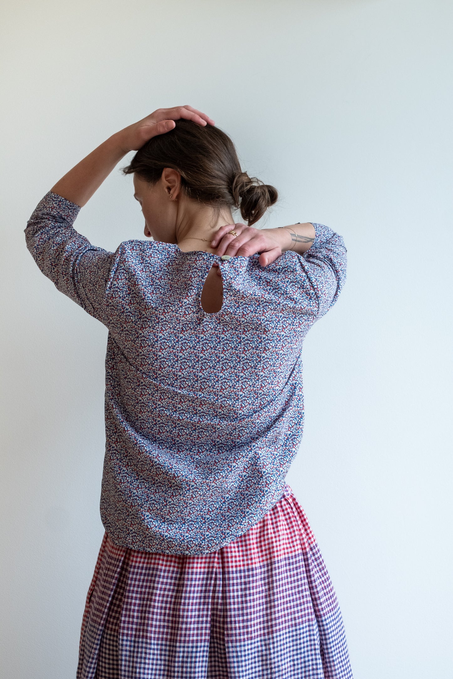Camicia CICLAMINO * cotone liberty blu/bianco/rosso * taglia S