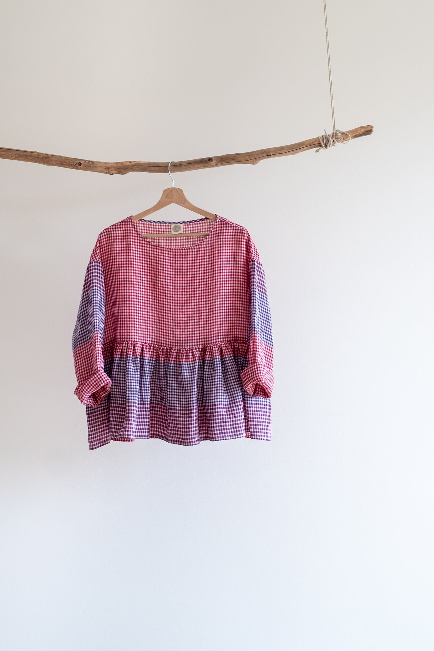 Shirt DONDOLA * blue-white-red small squared linen * size S