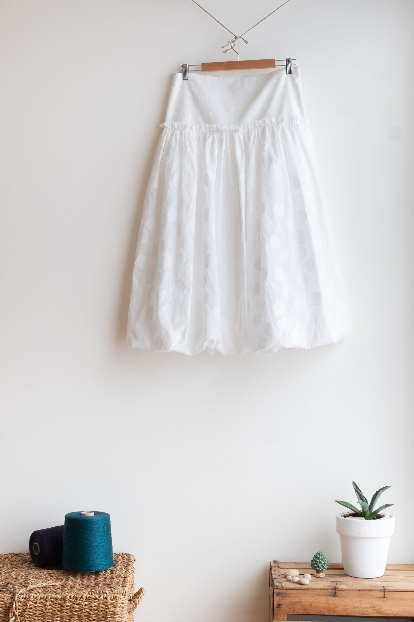 Skirt ORTENSIA * white big polka dot cotton voile * size S/M