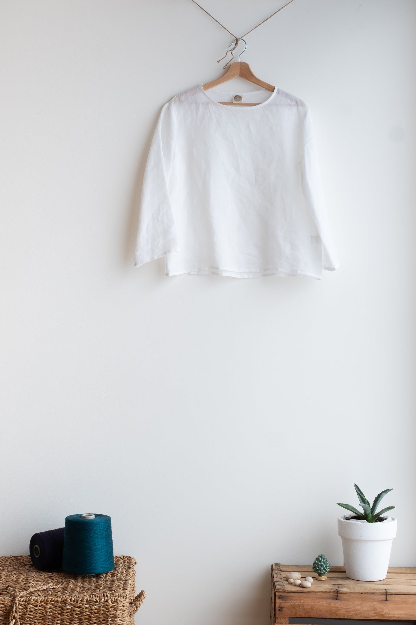 Camicia QUADRA * lino bianco garzato * taglia S
