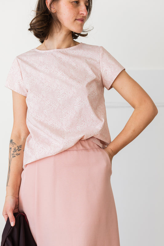 blouse GOCCIA ** antique pink Liberty cotton with small cream flowers * S