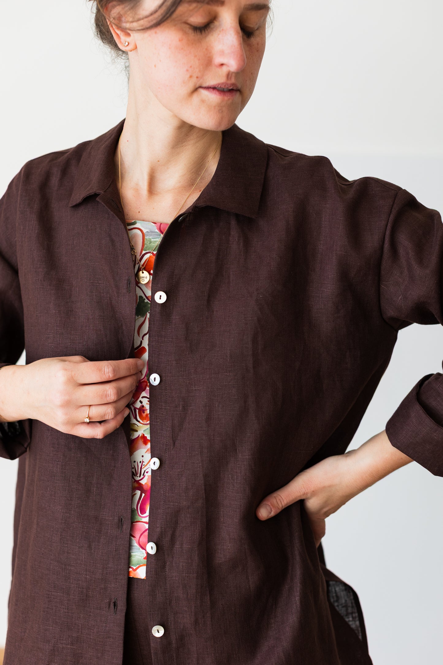 camicia SALVIA * lino marrone cioccolato * taglia S