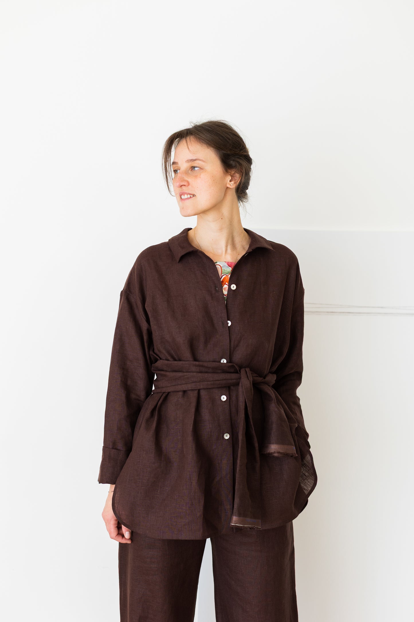 camicia SALVIA * lino marrone cioccolato * taglia S