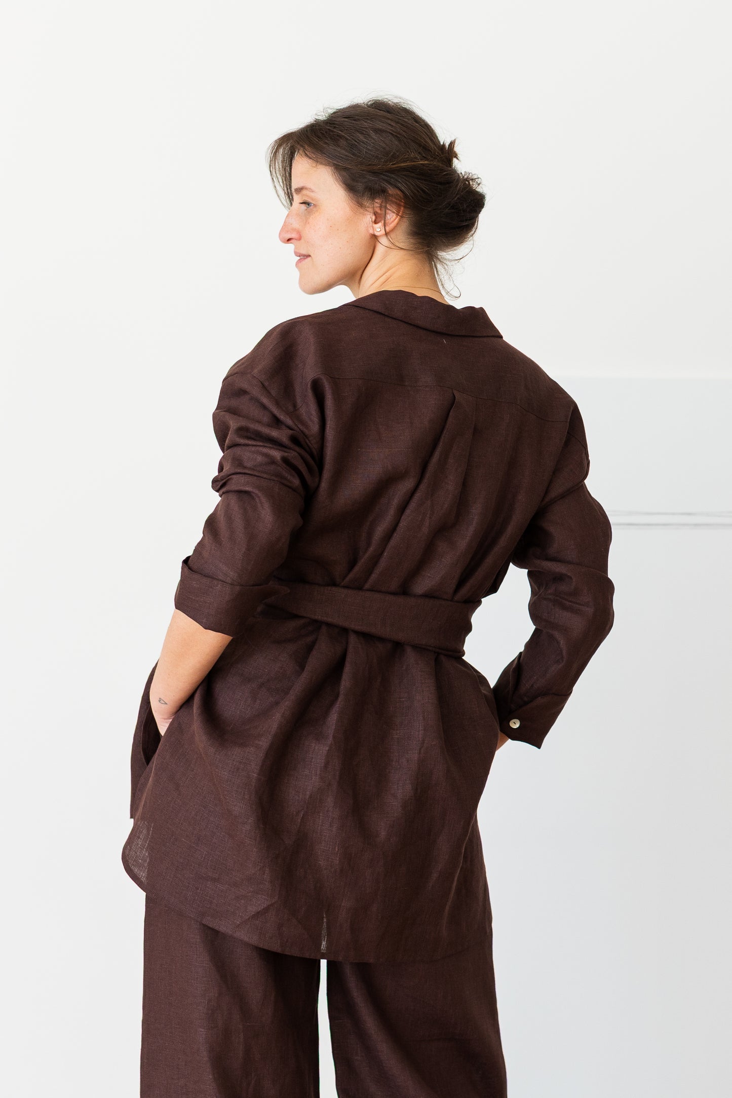 camicia SALVIA * lino marrone cioccolato * taglia S