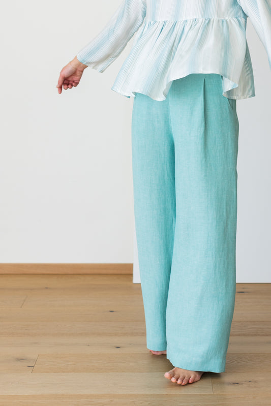 trousers FORTEPIANO * aqua blue mélange linen/viscose  * size M