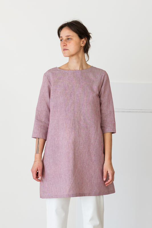 dress RANUNCOLO ** linen with cream/burgundy stripes * M