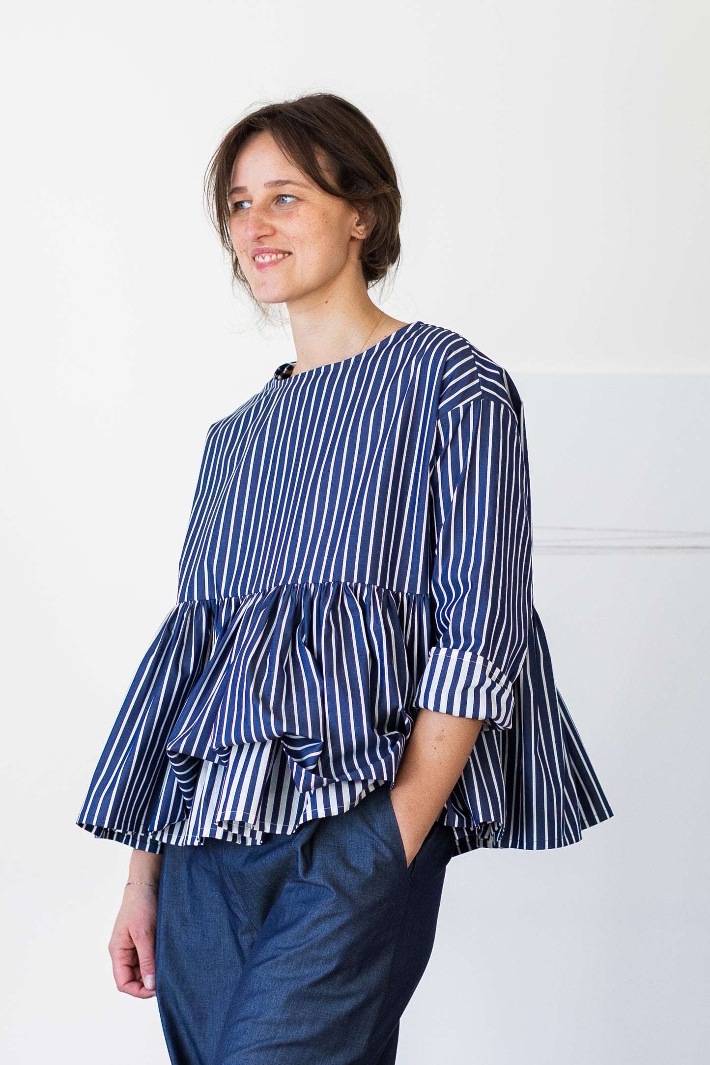camicia DONDOLA * cotone sottile blu denim a righe bianche * taglia M