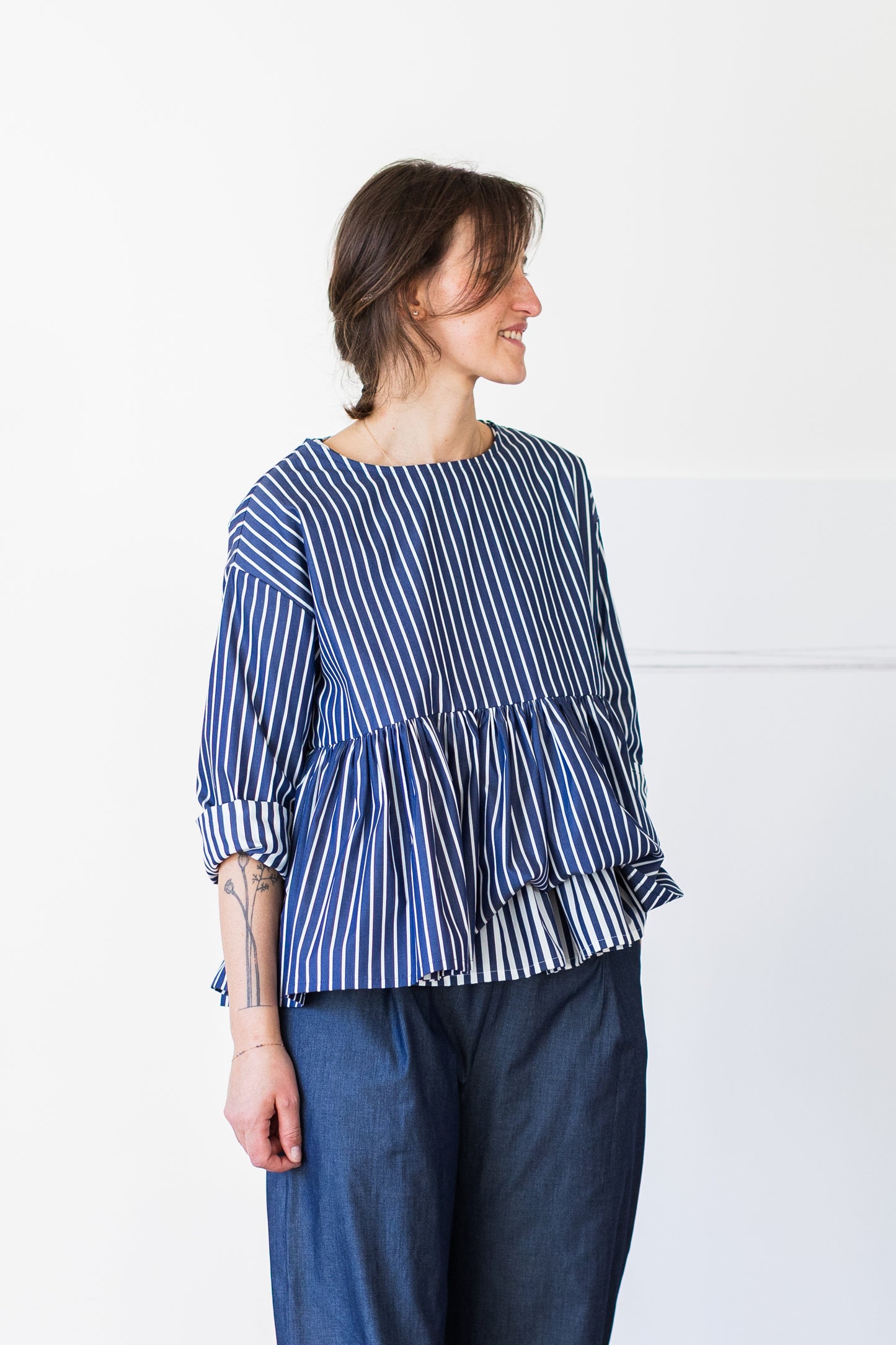 camicia DONDOLA * cotone sottile blu denim a righe bianche * taglia M
