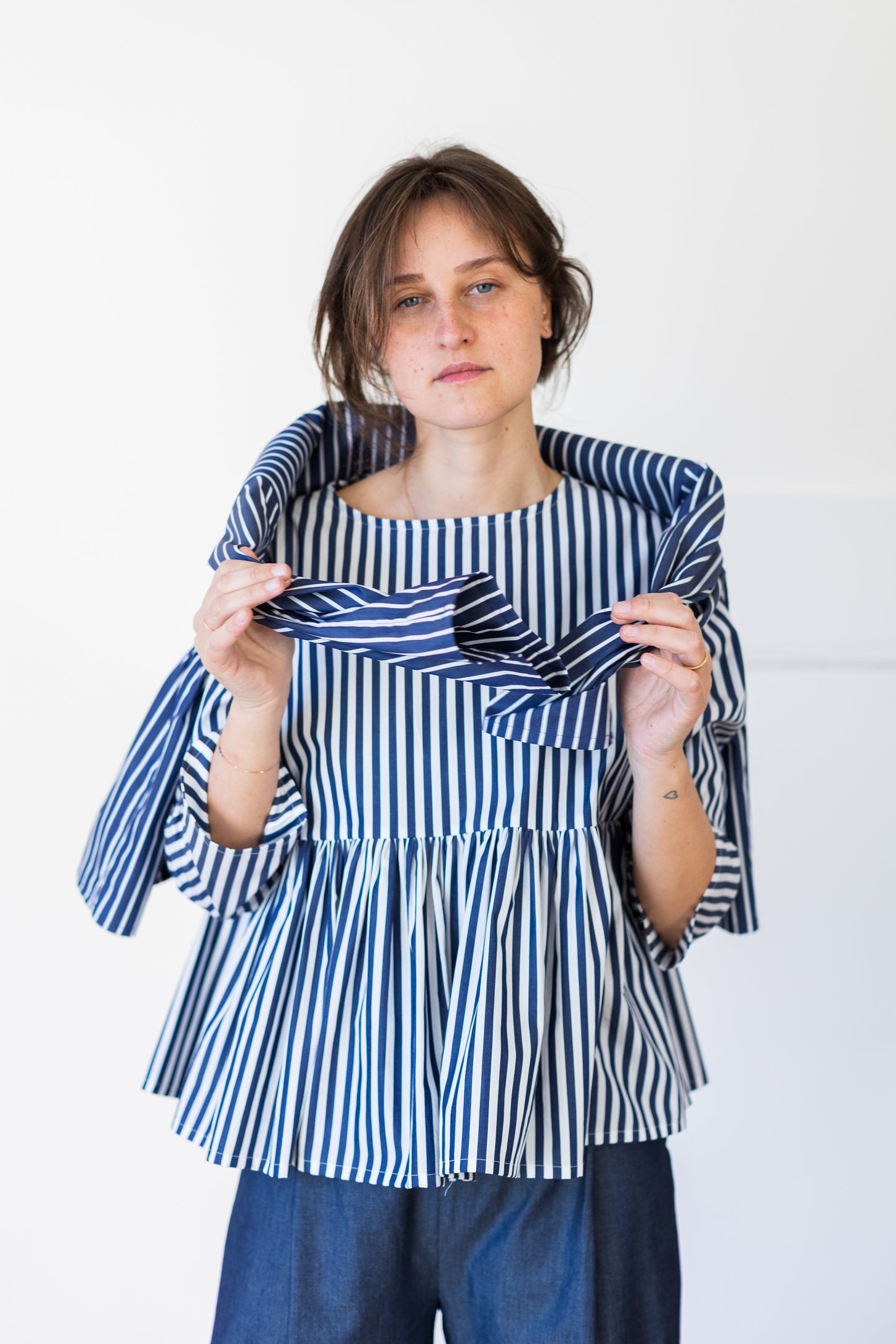 camicia DONDOLA * cotone sottile a righe bianche-denim * taglia S