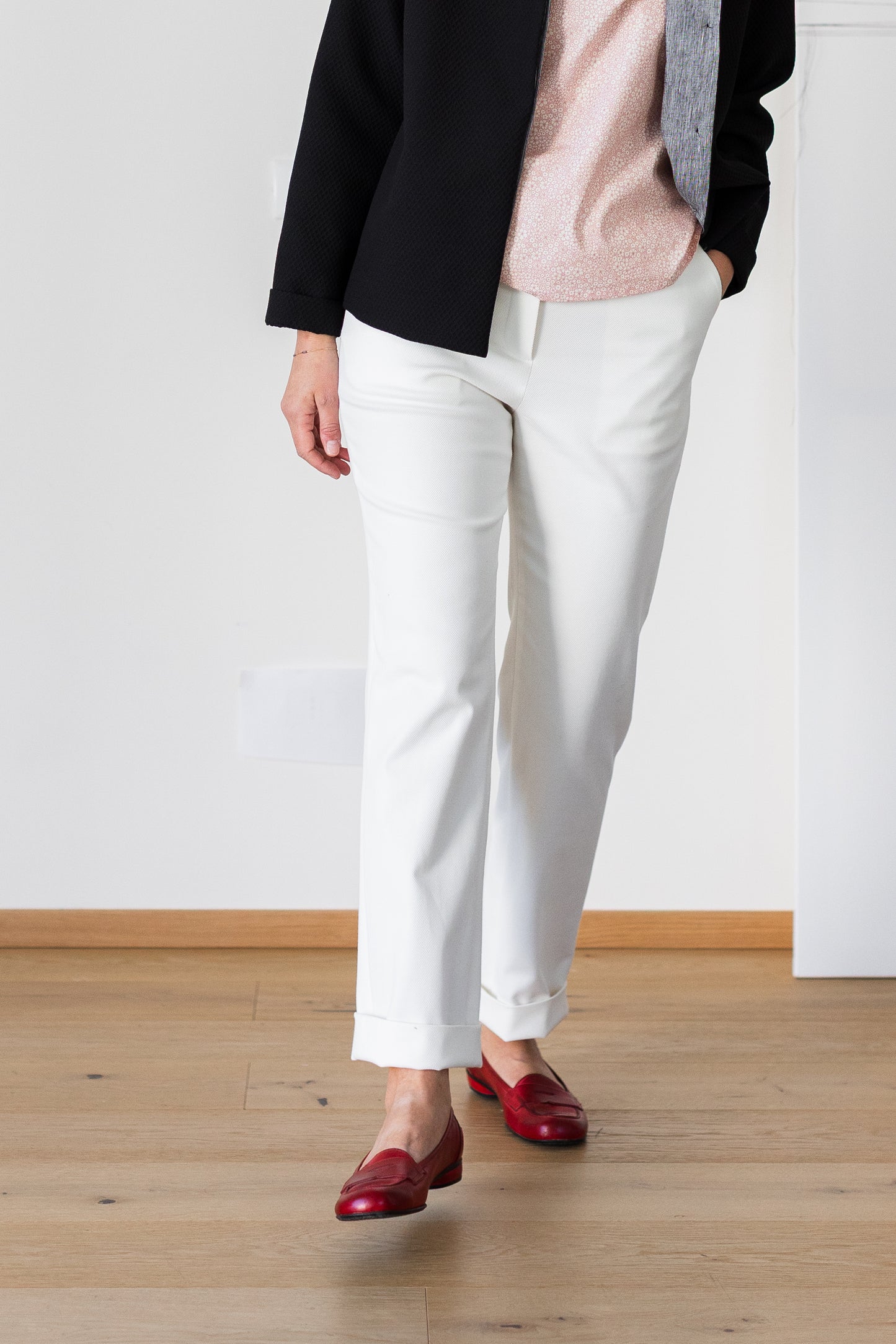 pantaloni MIRTO * cotone piquet bianco panna * taglia S