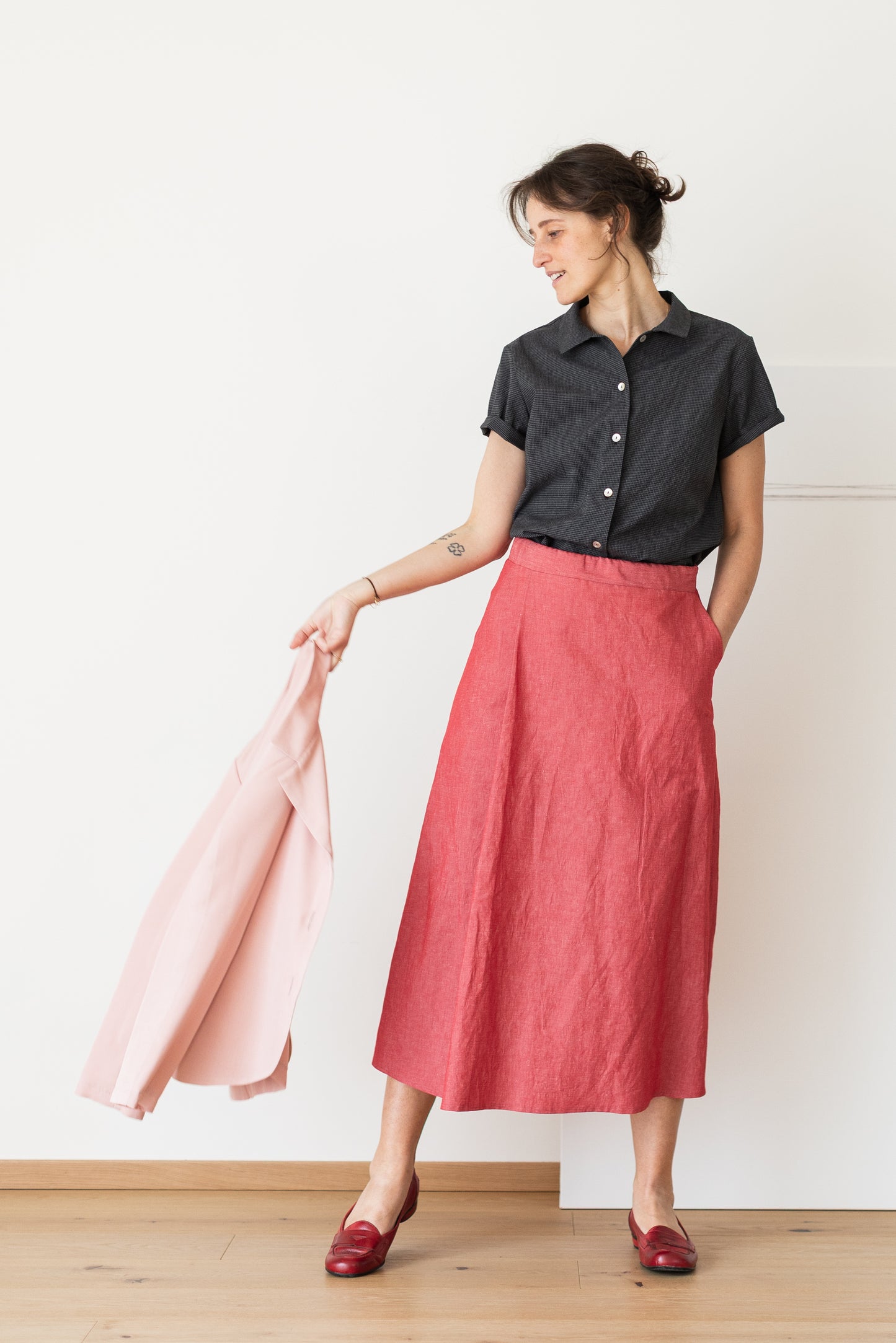 gonna CALLA * lino/cotone rosso chiaro * taglia M