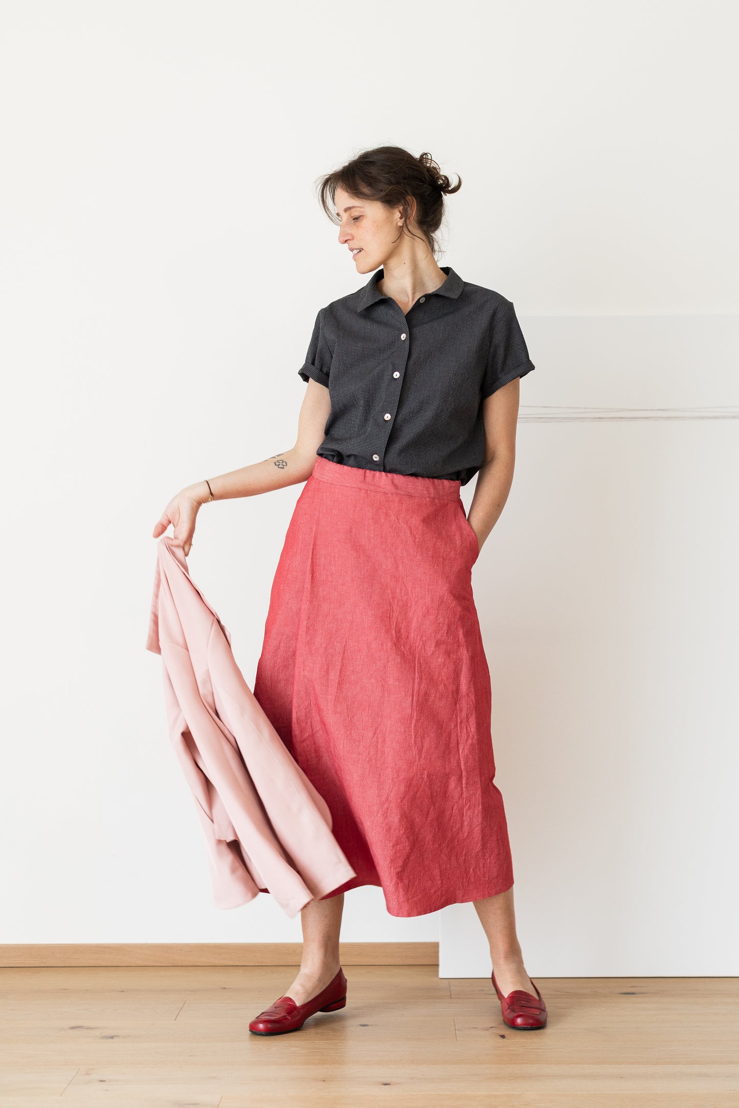 gonna CALLA * lino/cotone rosso chiaro * taglia M