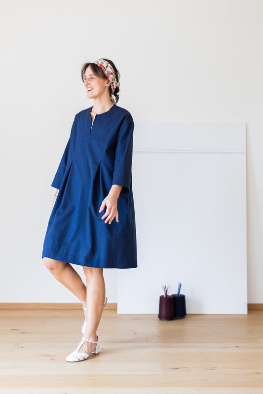 dress FIORDALISO ** Prussian blue linen-cotton * M