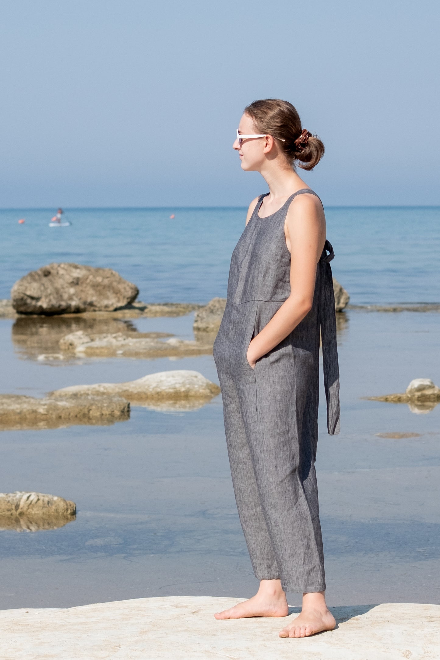 abito pantalone SALOPETTE * lino grigio mélange * taglia M