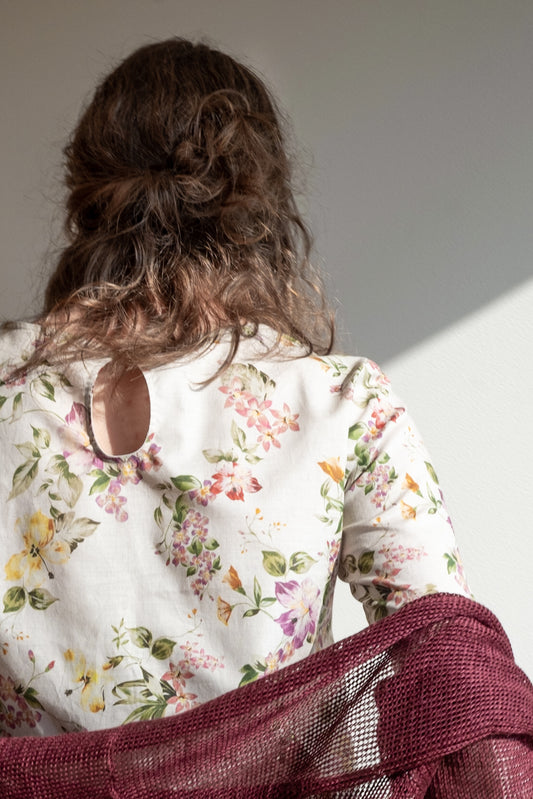 Shirt CICLAMINO * flowered beige cotton  * size S