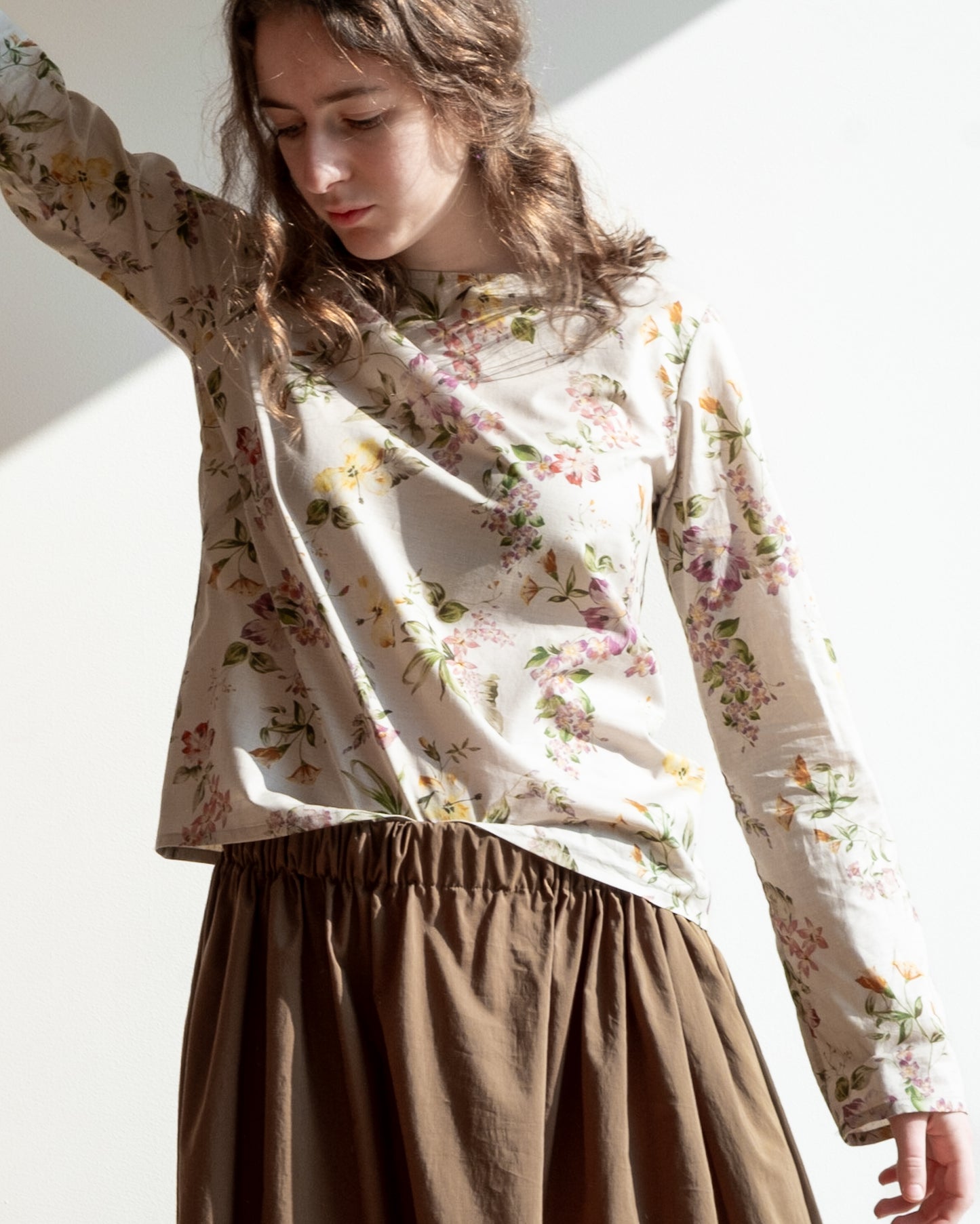 Camicia CICLAMINO * cotone a fiori fondo beige * taglia S