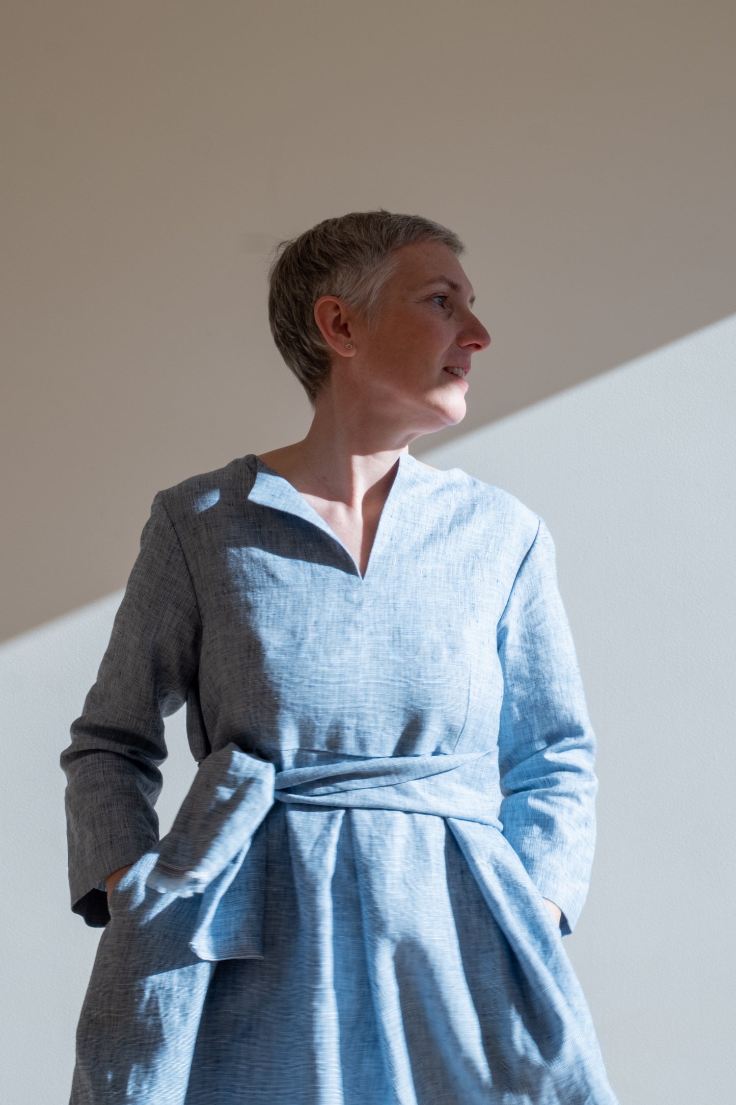Dress PAPAVERO * mélange intense light blue linen * size M