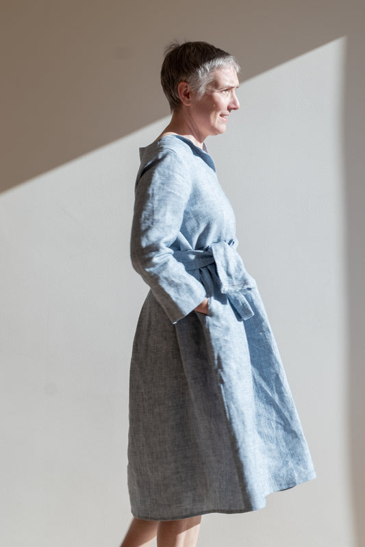Dress PAPAVERO * mélange intense light blue linen * size M
