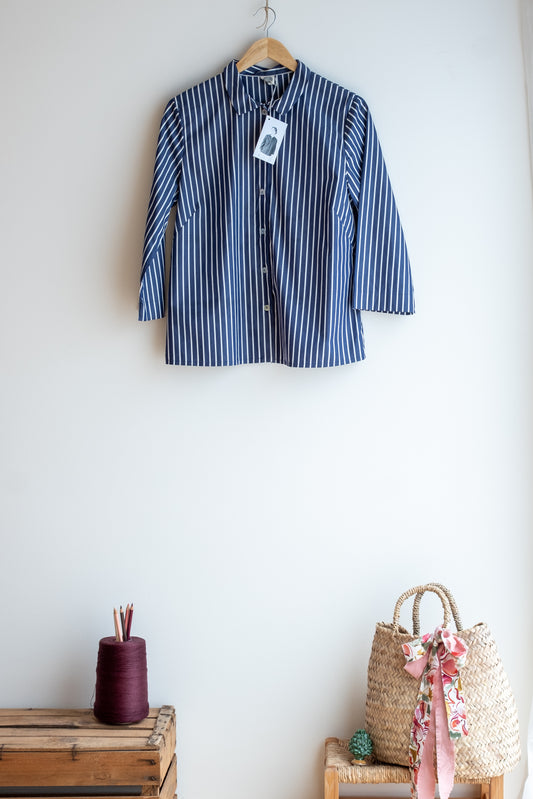 camicia CHICCO * cotone sottile blu denim a righe bianche * taglia L