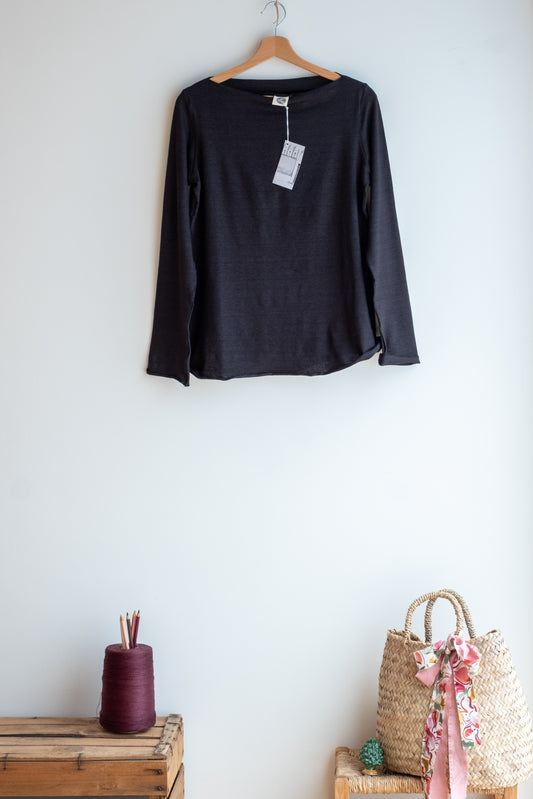 shirt STRETCH ** black linen jersey  * M/L
