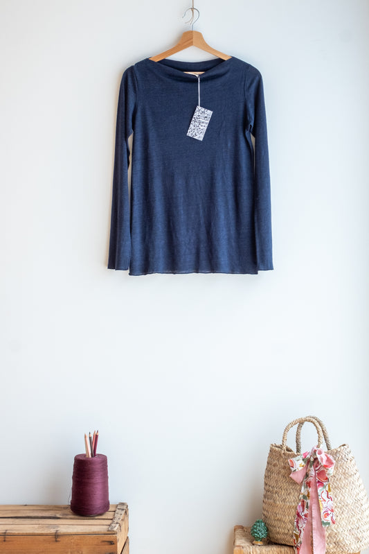 shirt STRETCH ** blue linen jersey  * XS/S