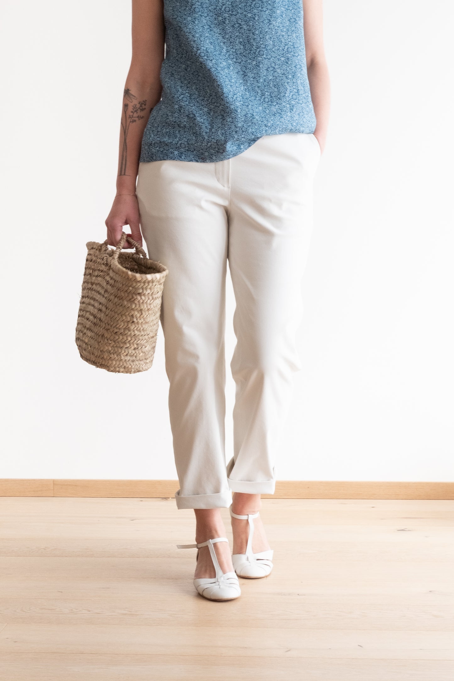 Pantaloni MIRTO * cotone spesso elasticizzato bianco betulla * taglia S