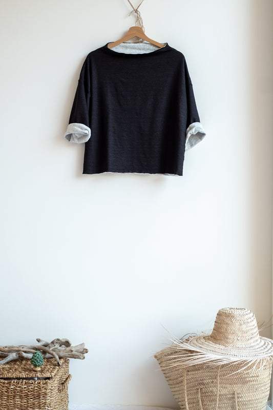 Maglia GIACCOTTA ** maglia di lino nera con interno bianco panna * taglia S