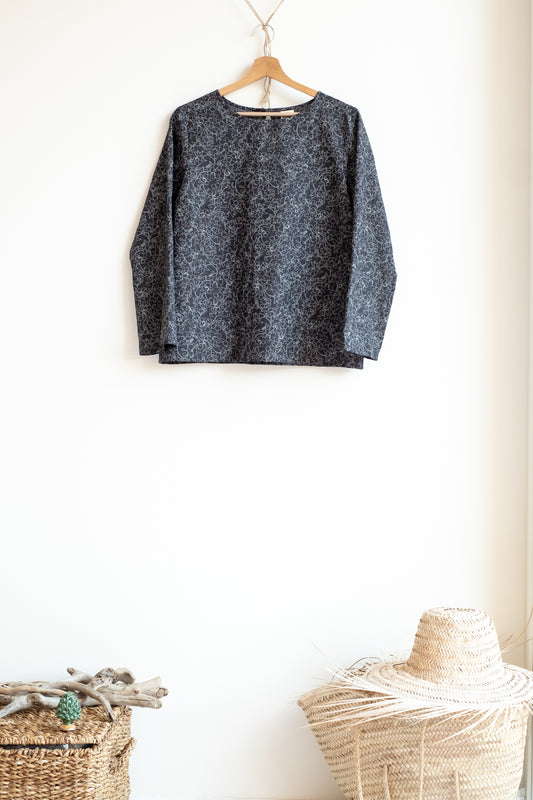 Shirt CICLAMINO * flowered anthracite thin linen   * size S