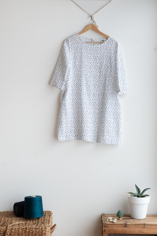Dress RANUNCOLO * white double gauze cotton with black triangles * size M