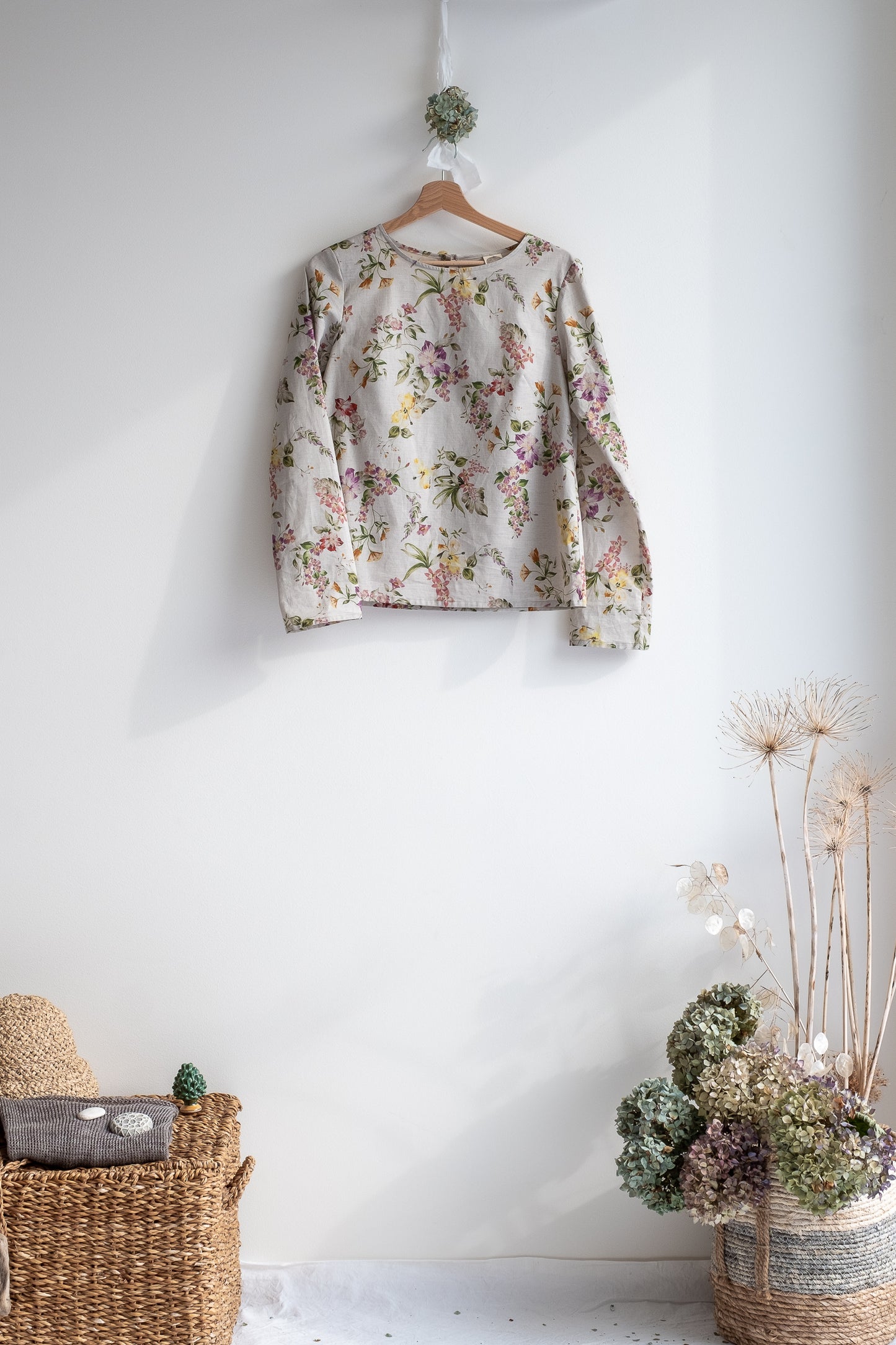 Camicia CICLAMINO * cotone a fiori fondo beige * taglia S