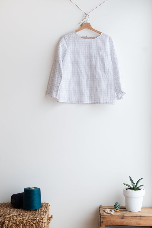 Shirt CICLAMINO * thin white checked linen  * size M