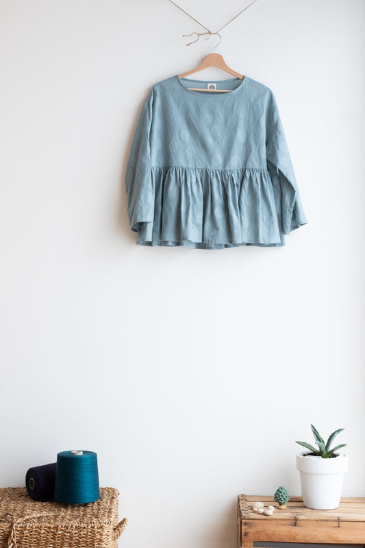 Shirt DONDOLA * agave-tone big polka dot cotton voile  * size S