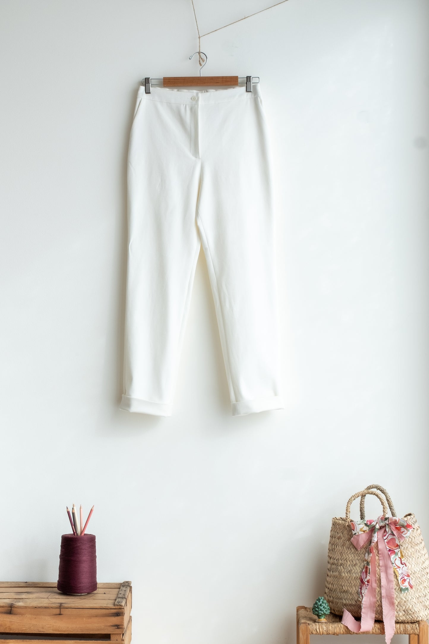 pantaloni MIRTO * cotone piquet bianco panna * taglia S