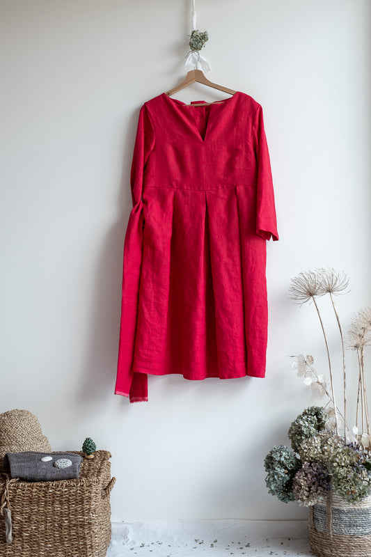 Dress PAPAVERO * red linen * size S